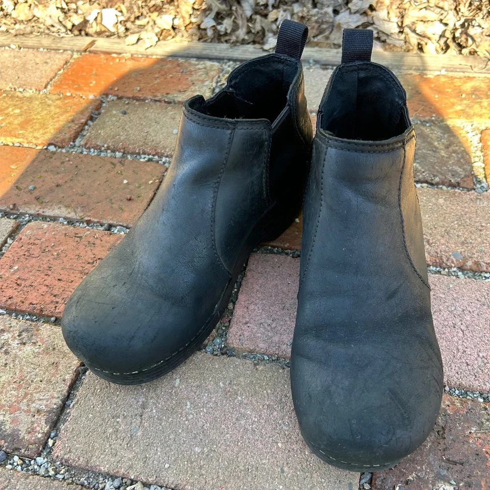 Frankie Dansko Clog Boots Oiled Black Used 38 Womens 8 Bootie Chelsea - Picture 4 of 14